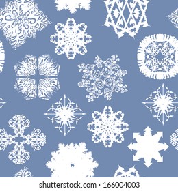 elegant seamless pattern with decorative white snowflakes, Christmas and New Year background