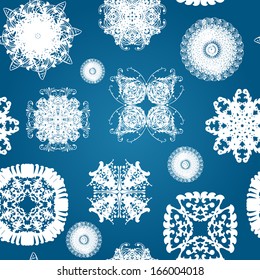 elegant seamless pattern with decorative white snowflakes, Christmas and New Year background