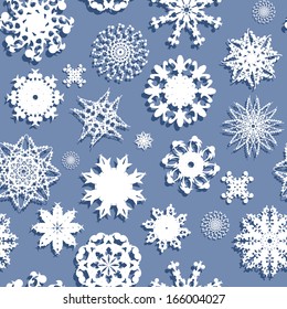 elegant seamless pattern with decorative white snowflakes, Christmas and New Year background
