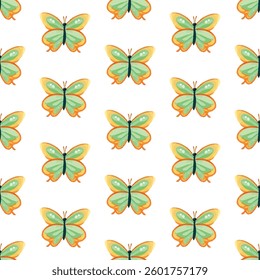 Elegant seamless pattern of delicate butterflies in pastel hues. Perfect for spring themed projects, textiles, and wallpapers, adding sophistication and a touch of nature.