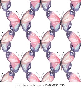 Elegant seamless pattern of delicate butterflies in pastel hues. Perfect for spring-themed projects, textiles, and wallpapers, adding sophistication and a touch of nature.