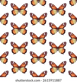 Elegant seamless pattern of delicate butterflies in pastel hues. Perfect for spring themed projects, textiles, and wallpapers, adding sophistication and a touch of nature.