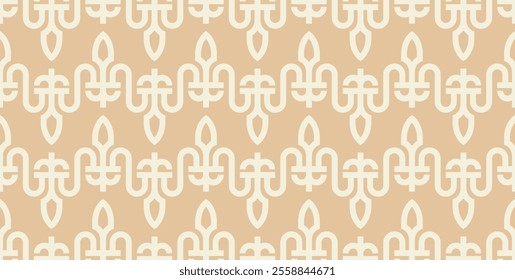 Elegant seamless pattern with a delicate geometric design in soft beige and cream tones. Interior decor design.