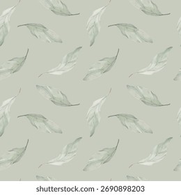 Elegante patrón sin fisuras con delicadas hojas de magnolia en tonos verdes naturales sobre un fondo verde pastel suave. Perfecto para impresiones de telas, Fondos de pantalla, empaques, marcas ecológicas y diseños botánicos. 