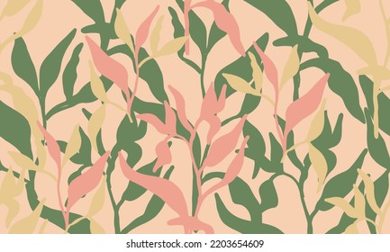 Elegant seamless pattern with delicate tree leaves brunch. Vector Hand drawn floral background.