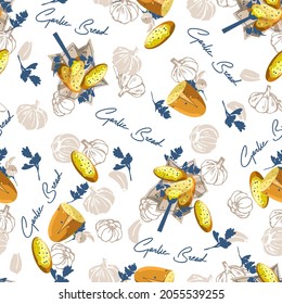 Elegant Seamless Pattern with Delicious Garlic Bread Appetizer Vector Graphic can be use for background and apparel design