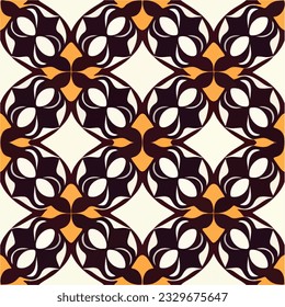 Elegant seamless pattern design showcasing an art nouveau and art deco influence, with black and orange motifs gracefully contrasting against a white background.