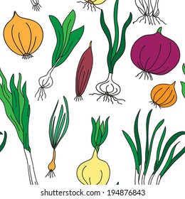 elegant seamless pattern with different varieties of onion, design element