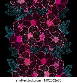 Elegant seamless pattern with dog rose flowers, design elements. Floral  pattern for invitations, cards, print, gift wrap, manufacturing, textile, fabric, wallpapers