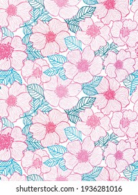 Elegantes, nahtloses Muster mit Dogrose Blumen, Design-Elementen. Blumenmuster für Einladungen, Karten, Druck, Geschenkverpackungen, Herstellung, Textilien, Gewebe, Wallpaper