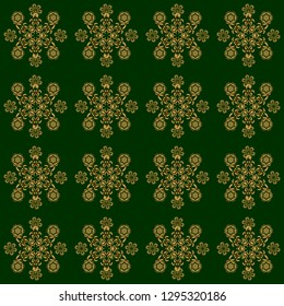 Elegant seamless pattern with doodles and Mandala elements. Nice hand-drawn seamless vector illustration on a green background.
