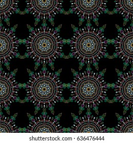 Elegant seamless pattern with doodles and Mandala elements. Nice vector hand-drawn illustration.