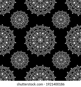 Elegant seamless pattern with dot mandalas, design elements. Mandala pattern for invitations, greeting cards, scrapbooking, print, gift wrap, manufacturing