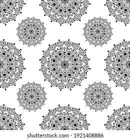 Elegant seamless pattern with dot mandalas, design elements. Mandala pattern for invitations, greeting cards, scrapbooking, print, gift wrap, manufacturing