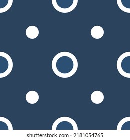 Elegante patrón impecable con puntos y círculos sobre un fondo azul oscuro. Retro, de estilo vintage. Ilustración vectorial.
