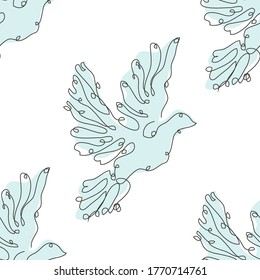 Elegant seamless pattern with doves, design elements. Bird pattern for invitations, cards, print, gift wrap, manufacturing, textile, fabric, wallpapers. Continuous line art style