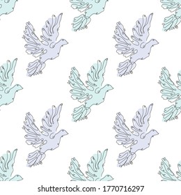 Elegant seamless pattern with doves, design elements. Bird pattern for invitations, cards, print, gift wrap, manufacturing, textile, fabric, wallpapers. Continuous line art style