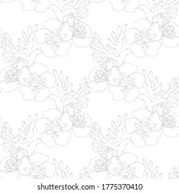Elegant seamless pattern with doves and sakura flowers, design elements. Floral  pattern for invitations, cards, print, gift wrap, manufacturing, textile, fabric, wallpapers. Continuous line art style
