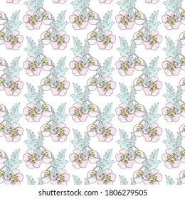 Elegant seamless pattern with doves and sakura, design elements. Floral  pattern for invitations, cards, print, gift wrap, manufacturing, textile, fabric, wallpapers. Continuous line art style