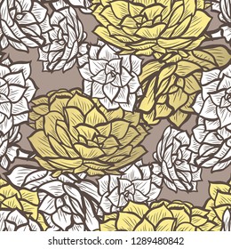Elegant seamless pattern with echeveria plants, design elements. Floral  pattern for invitations, cards, print, gift wrap, manufacturing, textile, fabric, wallpapers. Succulents
