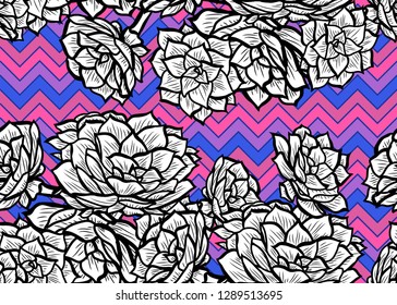 Elegant seamless pattern with echeveria plants, design elements. Floral  pattern for invitations, cards, print, gift wrap, manufacturing, textile, fabric, wallpapers. Succulents