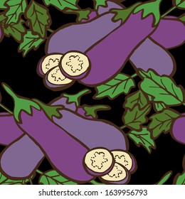 Elegant seamless pattern with eggplants, design elements. Vegetable pattern for invitations, cards, print, gift wrap, manufacturing, textile, fabric, wallpapers. Food, kitchen, vegetarian theme
