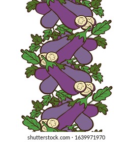 Elegant seamless pattern with eggplants, design elements. Vegetable pattern for invitations, cards, print, gift wrap, manufacturing, textile, fabric, wallpapers. Food, kitchen, vegetarian theme