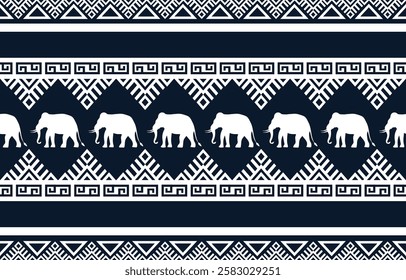 Elegant seamless pattern with elephant silhouettes and geometric motifs. Burgundy and beige color palette. Suitable for fashion apparel, home decor, interior design, children's products.