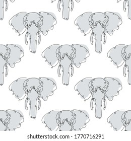 Elegant seamless pattern with elephants, design elements. Animal pattern for invitations, cards, print, gift wrap, manufacturing, textile, fabric, wallpapers. Continuous line art style