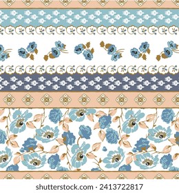 Elegant seamless pattern with ethnic flower. Vector Floral Illustration in Asian textile style for print on fabric, wedding decor, textile curtain covers and more.