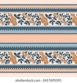 Elegant seamless pattern with ethnic rose flower. Vector Floral Illustration in Asian textile style for print on fabric, wedding decor, textile curtain covers and more.