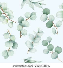  elegant seamless pattern eucalyptus leaves watercolor