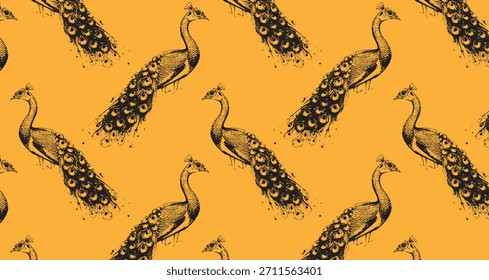 Elegant seamless pattern with exotic peacocks. Perfect for textiles, wallpaper, and luxury prints.