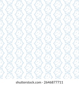 Elegant seamless pattern featuring blue Islamic-style geometry with dot details and curved symmetrical line art.