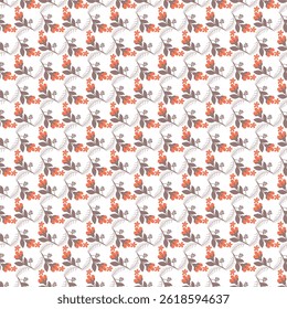 Elegant seamless pattern featuring a delicate and vibrant arrangement of orange floral leaves on a white background. Perfect for textile designs, invitations, and other decorative projects.
