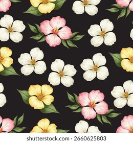 Elegant seamless pattern featuring delicate watercolor wildflowers in soft yellow and green hues, perfect for textiles, wallpapers, and decor. Adds a fresh, natural charm to any design project.