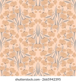 Elegante padrão sem emenda com flores desenhadas à mão e folhas em tons pastel delicados