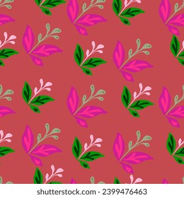 Elegant seamless pattern featuring hand-drawn leaves and florals, perfect for eco-friendly textile and wallpaper designs.