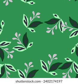 Elegant seamless pattern featuring hand-drawn leaves and florals, perfect for eco-friendly textile and wallpaper designs.