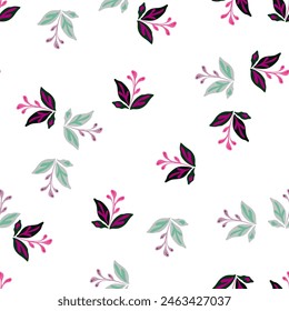 Elegant seamless pattern featuring hand-drawn leaves and florals, perfect for eco-friendly textile and wallpaper designs.