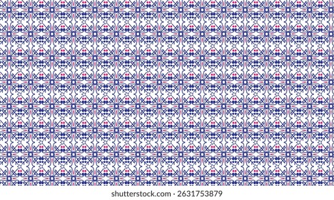 Elegant seamless pattern featuring intricate blue and red ornamental decorative geometric designs