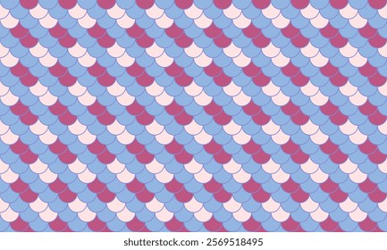 Elegant seamless pattern featuring overlapping scales in pastel pink, light blue, and mauve.  Perfect for fashion, textile design, websites, or as a whimsical background.