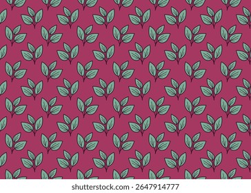 Elegante padrão sem emenda com um motivo repetitivo de folhas estilizadas em um fundo carmesim profundo.  Perfeito para design têxtil, papel de parede, embalagem ou fundos do site.