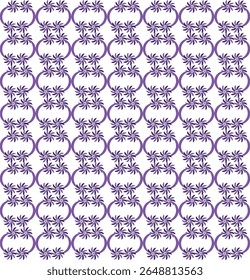 Elegante padrão sem emenda com arcos roxos repetitivos que encerram aglomerados florais estilizados em um fundo branco. Este design ornamental mistura ritmo geométrico com charme botânico, refletindo con