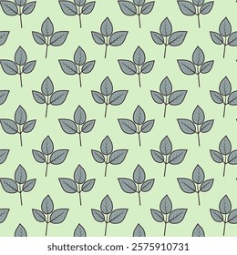 Elegant seamless pattern featuring stylized teal leaves on a pale green background. Perfect for textile design, wallpaper, packaging, or any project needing a touch of natureinspired minimalist style.