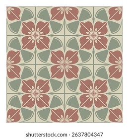 Elegant seamless pattern featuring stylized flowers and geometric shapes in muted earth tones. Perfect for backgrounds, textiles, and vintage-inspired designs.