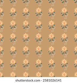 Elegant seamless pattern featuring vintage floral designs in earthy tones. Ideal for wallpaper, textiles, and design. The intricate flowers and balanced arrangement create a timeless aesthetic perfect