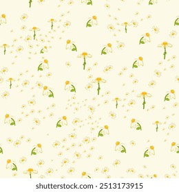 Elegant seamless pattern featuring yellow and white flowers on a pastel background, ideal for fabric, wallpaper, or wrapping paper design.