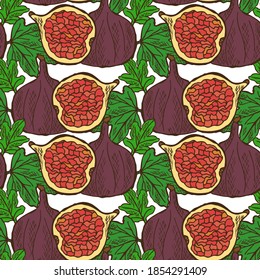Elegantes, nahtloses Muster mit Feigenobst, Design-Elementen. Obstmuster für Einladungen, Karten, Druck, Geschenkverpackung, Herstellung, Textilien, Gewebe, Wallpaper. Essen, Küche, vegetarisches Thema