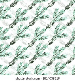 Elegantes, nahtloses Muster mit Tannenästen, Designelementen. Wintermuster für Einladungen, Karten, Druck, Geschenkverpackungen, Herstellung, Textilien, Gewebe, Wallpaper